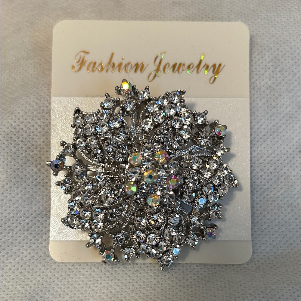 Elegant Silver Crystal Brooch